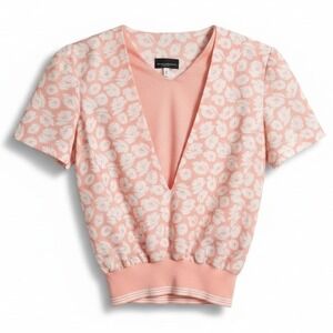 CB Collections Vintage Peach Floral V-Neck Blouse, Woman's Size 14.5 Top